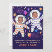 Tweeling eerste reis rond de zon Astronaut Foto Bedankkaart (Voorkant)