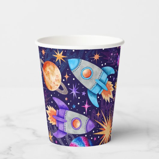 Tweeling eerste reis rond de Zon Astronaut Rockets Papieren Bekers (Achterkant)