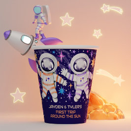 Tweeling eerste reis rond de Zon Astronaut Rockets Papieren Bekers