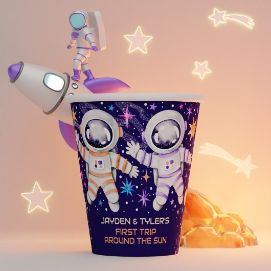Tweeling eerste reis rond de Zon Astronaut Rockets Papieren Bekers
