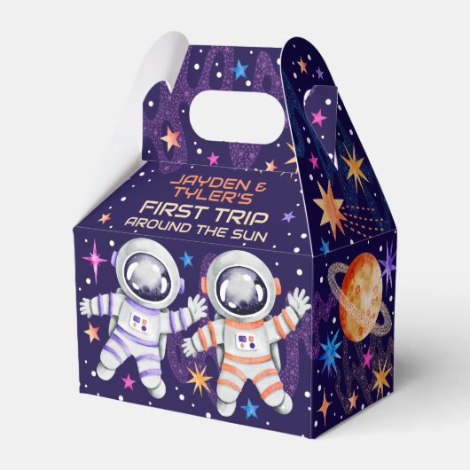 Tweeling eerste reis rond de zon Astronaut Space Bedankdoosjes (Voorkant Zijde)