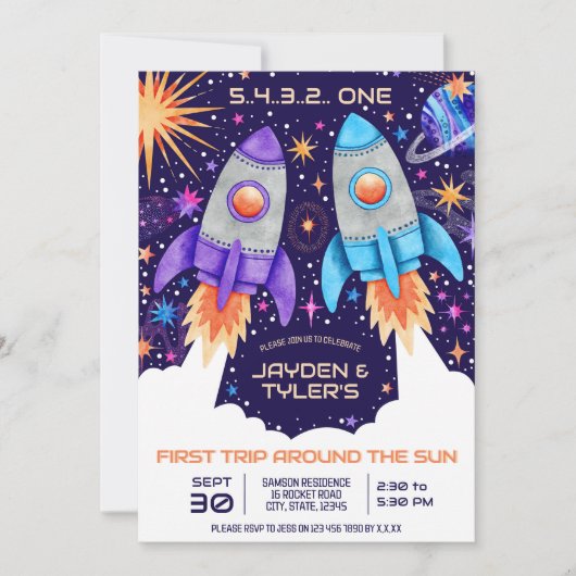 Tweeling eerste reis rond de Zon Buitenste Ruimter Kaart (Voorkant)