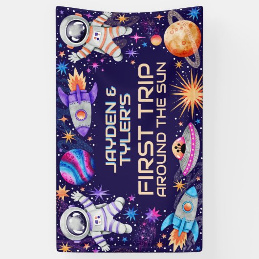 Tweeling eerste reis rond het sterrenstelsel van d spandoek (Verticaal)