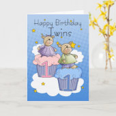 Tweeling eerste verjaardag Kaart - twee kleine Ber (Gele Bloem)