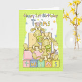 Tweeling eerste verjaardag Kaart - Twee kleine gir (Gele Bloem)