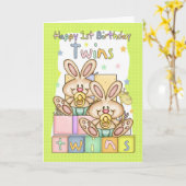 Tweeling eerste verjaardag Kaart - Twee kleine kon (Gele Bloem)