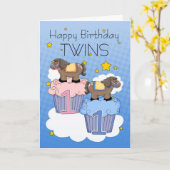 Tweeling eerste verjaardag Kaart - Twee kleine pon (Gele Bloem)