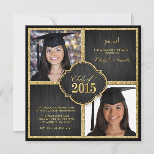 Tweeling! Elegante Black & Gold Glitter Klasse van Kaart (Voorkant)