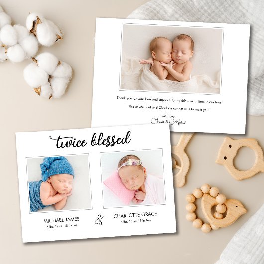 Tweeling Foto Aankondigingskaart Dubbel Geblesseer Aankondiging