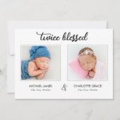 Tweeling Foto Aankondigingskaart 'Tweemaal Gezegen Aankondiging (Voorkant)