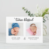 Tweeling Foto Aankondigingskaart 'Tweemaal Gezegen Aankondiging (Staand voorkant)