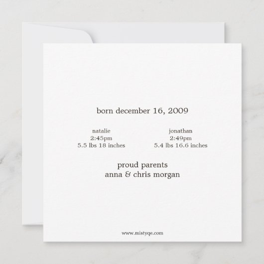 Tweeling Foto Geboorteaankondiging Aankondiging (Achterkant)