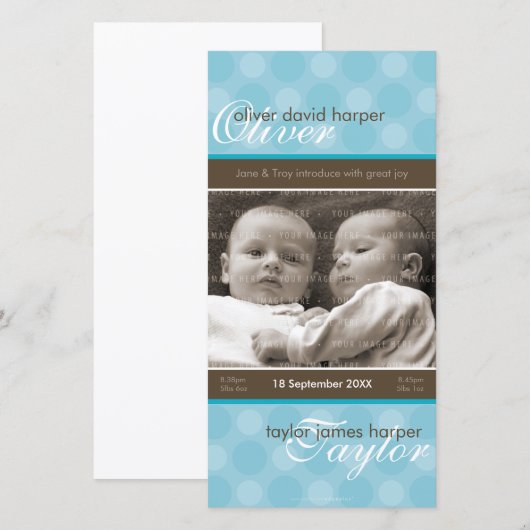 TWEELING FOTO GEBOORTEAANKONDIGING :: harmonie 5P Aankondiging (Voorkant / Achterkant)