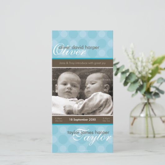 TWEELING FOTO GEBOORTEAANKONDIGING :: harmonie 5P Aankondiging (Staand voorkant)