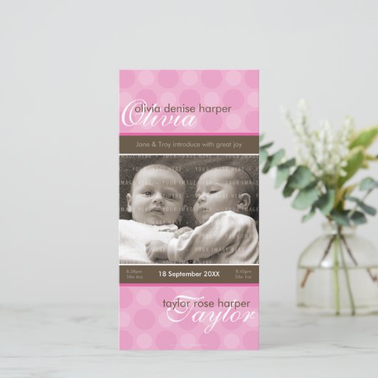 TWEELING FOTO GEBOORTEAANKONDIGING :: harmonie 6P Aankondiging (Staand voorkant)