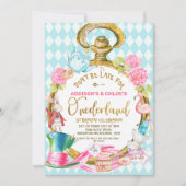 Tweeling Foto Horloge Alice In Wonderland Verjaard Kaart (Voorkant)