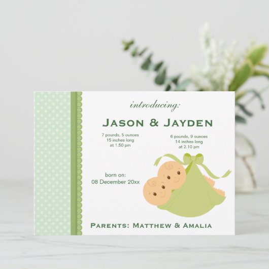 Tweeling Geboorteaankondiging Aankondiging (Staand voorkant)