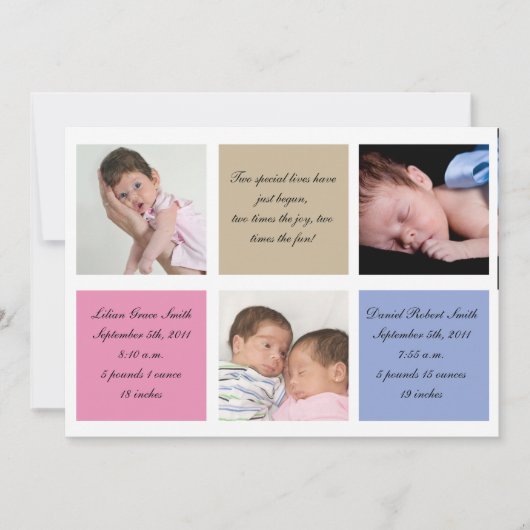 Tweeling geboorteaankondiging - Meisje en jongen Aankondiging (Voorkant)