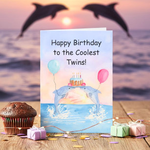 Tweeling Gefeliciteerd Dolphins met verjaardagstaa Kaart