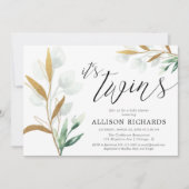 Tweeling genderneutraal groen baby shower kaart (Voorkant)