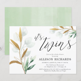 Tweeling genderneutraal groen baby shower kaart
