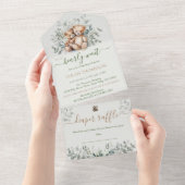 Tweeling genderneutraal teddybeer Baby Baby shower All In One Uitnodiging (Afscheurbaar)