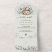 Tweeling genderneutraal teddybeer Baby Baby shower All In One Uitnodiging (Binnen)