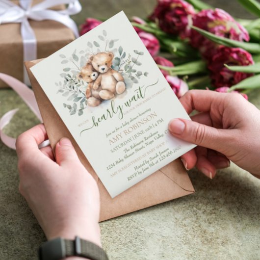 Tweeling genderneutraal teddybeer boho Baby shower Kaart