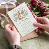 Tweeling genderneutraal teddybeer boho Baby shower Kaart