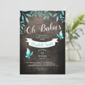 Tweeling Genderneutrale waterverf babydouche Kaart (Staand voorkant)