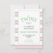 Tweeling Gestreept Roze Groen Baby shower Kaart (Voorkant)
