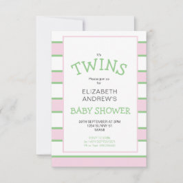 Tweeling Gestreept Roze Groen Baby shower Kaart