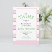 Tweeling Gestreept Roze Groen Baby shower Kaart (Staand voorkant)