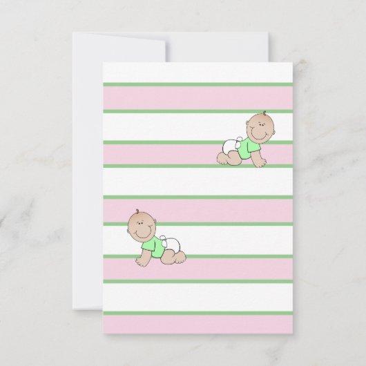Tweeling Gestreept Roze Groen Baby shower Kaart (Achterkant)