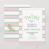 Tweeling Gestreept Roze Groen Baby shower Kaart (Voorkant / Achterkant)