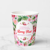 Tweeling Gezamenlijke Aardbei Berry 1e Verjaardag Papieren Bekers (Voorkant)