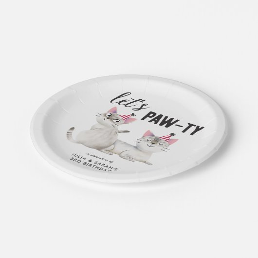 Tweeling gezamenlijke verjaardag laat pawty katten papieren bordje (Gekanteld)