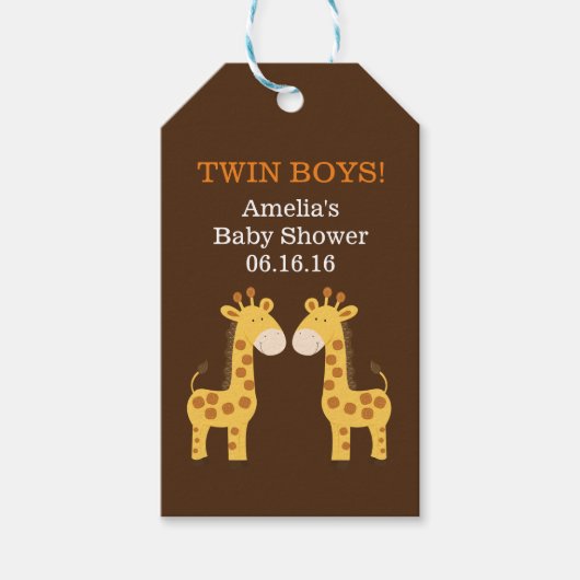 Tweeling Giraffen Baby Shower Cadeautag Cadeaulabel (Voorkant)