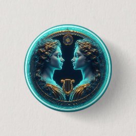 Tweeling Godinnen Beeldjes Met Neon Cirkel Ronde Button 3,2 Cm
