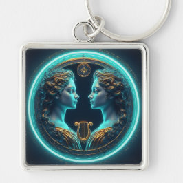 Tweeling Godinnen Beeldjes Met Neon Cirkel Sleutelhanger