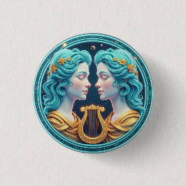 Tweeling Godinnenbeelden met Neon Cirkel Ronde Button 3,2 Cm