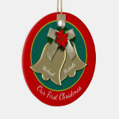 Tweeling Gold Bells Couple's eerste kerstversierin Keramisch Ornament (Rechts)