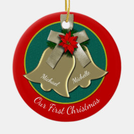 Tweeling Gold Bells Couple's eerste kerstversierin Keramisch Ornament