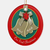 Tweeling Gold Bells Couple's eerste kerstversierin Keramisch Ornament (Links)