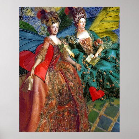 Tweeling Gotische Whimsical Collage Vlinder Vrouwe Poster (Voorkant)