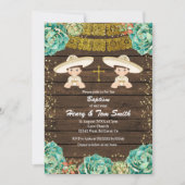 Tweeling Gouden Glitter Fiesta Jongen Doop Doop Do Kaart (Voorkant)