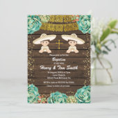 Tweeling Gouden Glitter Fiesta Jongen Doop Doop Do Kaart (Staand voorkant)