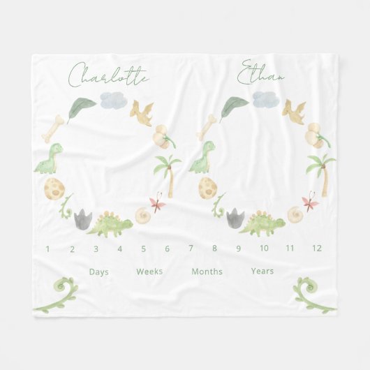 Tweeling Groei Tracker Geslacht Neutrale Dinosauru Fleece Deken (Voorkant (Horizontaal))