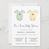 Tweeling Groen Geel Waterverf Retro Baby shower Kaart (Voorkant)