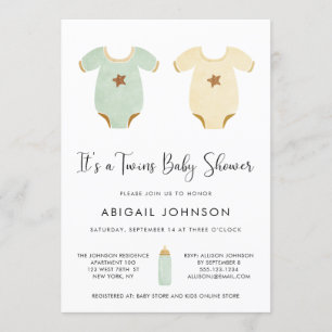 Tweeling Groen Geel Waterverf Retro Baby shower Kaart